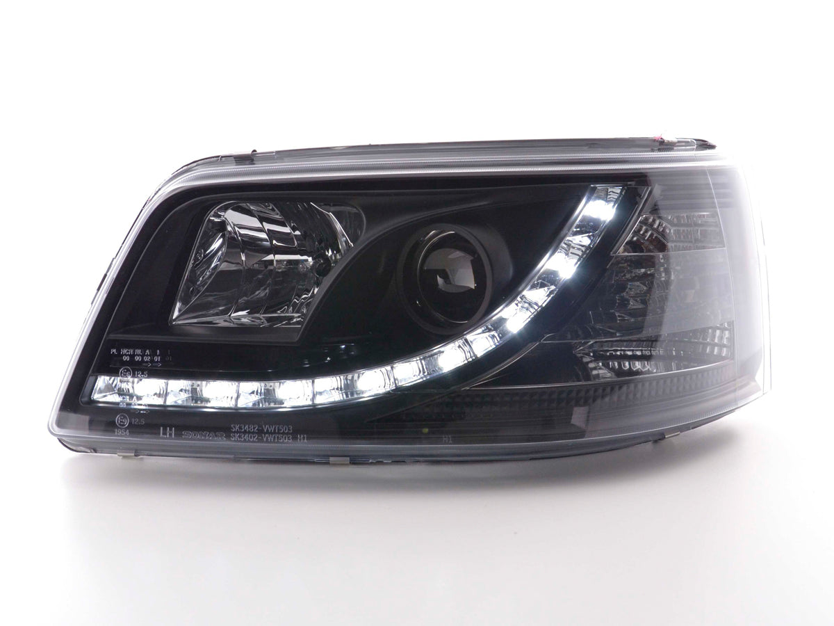 Scheinwerfer Set Daylight LED TFL-Optik VW Bus Typ T5 03-09 schwarz Scheinwerfer Set Daylight LED TFL-Optik VW Bus Typ T5 03-09 schwarz